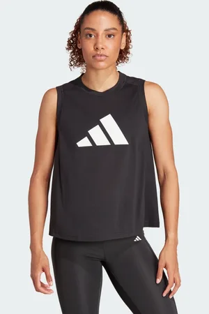 adidas Playera Sin Mangas de Entrenamiento Train Essentials Big Performance Logo Negro - Mujer