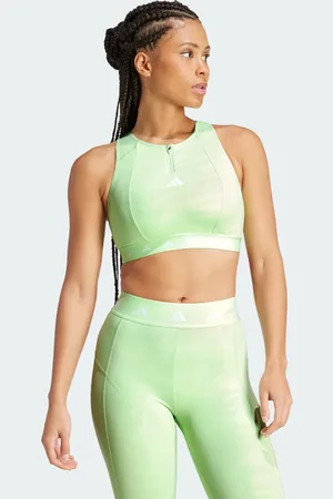 adidas Top Deportivo Powerimpact Training Techfit Soporte Medio Con Cuello Alto y Cierre Semi Verde Spark - Mujer