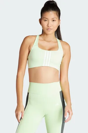 adidas Top Deportivo Powerimpact Training 3 Franjas Soporte Medio Semi Verde Spark - Mujer