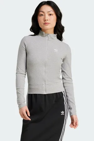 adidas Chamarra Deportiva Essentials Acanalada Cierre Frontal Medium Gris Gris - Mujer