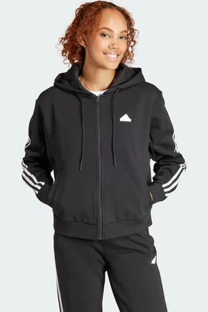 adidas Sudadera Con Gorro Future Icons 3 Franjas Cierre Frontal Negro - Mujer