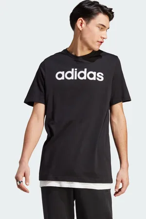 adidas Playera Essentials Logo Lineal Bordado Tejido Jersey Negro - Hombre