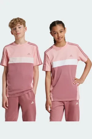 adidas Playera Tiberio 3 Franjas Colorblock de Algodón Para Niños Semi Rosa Spark - Niño