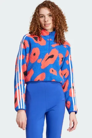 adidas Top Corto Essentials 3 Franjas Animal Print High Pile Cierre 1/4 Semi Lucid Azul - Mujer
