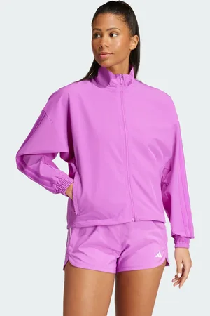 adidas Chamarra Tejida Pacer All Gym Tonal 3 Franjas Morado Burst - Mujer