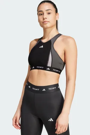 adidas Top Deportivo Techfit Cuello Alto Soporte Medio Colorblock Negro - Mujer