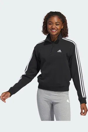 adidas Sudadera Essentials Quarter-zip 3 Franjas Negro - Mujer