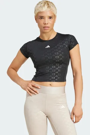 adidas Playera de Entrenamiento Hyperglam Estampado En Relieve Negro - Mujer