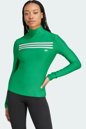 adidas Playera 70s Manga Larga 3 Franjas Verde - Mujer
