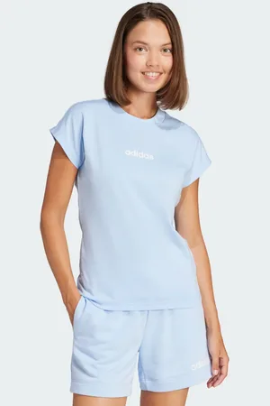 adidas Playera Essentials Linear Algodón Glow Azul - Mujer