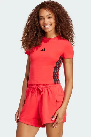 adidas Playera Essentials 3 Franjas Slim Baby Pure Ruby - Mujer