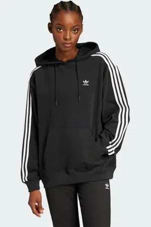 adidas Sudadera Con Gorro Adicolor 3 Franjas Holgado Negro - Mujer