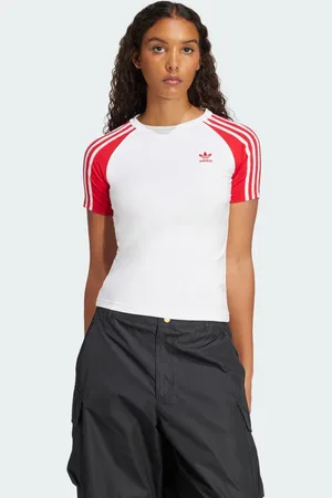 adidas Playera Adicolor 3 Franjas Raglán Ajustada Blanco - Mujer