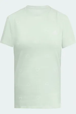 adidas Playera Essentials Monogram Ajustada Estampada Linen Verde - Mujer