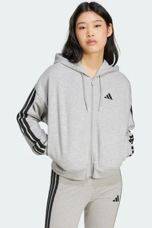 adidas Chamarra Con Gorro Essentials French Terry 3 Franjas Medium Gris Gris - Mujer