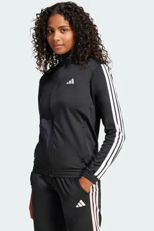 adidas Chamarra Deportiva 3 Franjas Tricot Negro - Mujer