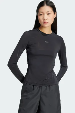 adidas Playera Adicolor 3 Franjas Transparente Manga Larga Negro - Mujer