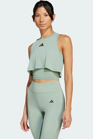 adidas Playera Sin Mangas de Entrenamiento 2 en 1 Plata Verde - Mujer