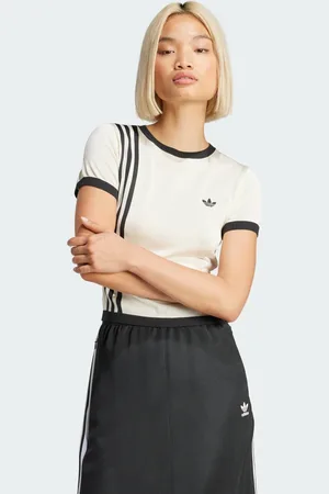 adidas Playera Corta Knitted 3 Franjas Crema Blanco - Mujer