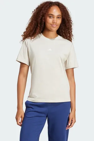adidas Playera Essentials Logo Pequeño Algodón Beige - Mujer