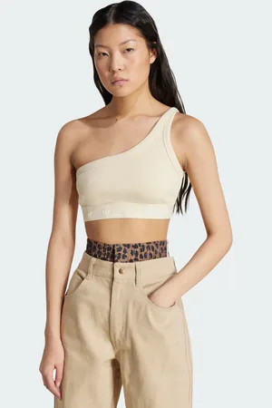 adidas Top Acanalado Con Un Solo Hombro Crema Blanco - Mujer