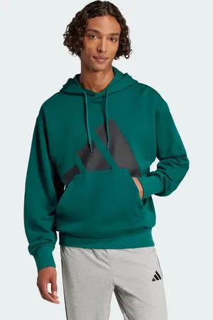 adidas Sudadera Con Gorro Essentials Logo Grande Felpa Francesa Collegiate Verde - Hombre