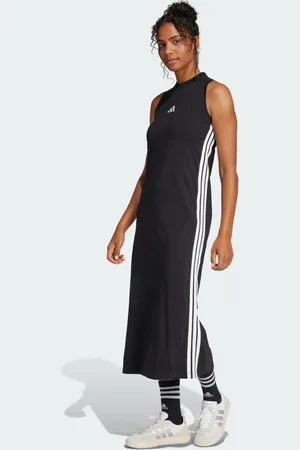 adidas Vestido Essentials Largo Con Espalda Cruzada y Las 3 Franjas Negro - Mujer