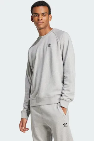 adidas Sudadera Essentials de Felpa Francesa y Cuello Redondo Con Trifolio Medium Gris Gris - Hombre