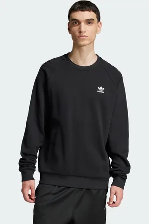 adidas Sudadera Essentials de Felpa Francesa y Cuello Redondo Con Trifolio Negro - Hombre