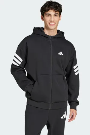 adidas Chamarra Con Gorro Future Icons 3 Franjas Con Cierre Frontal Negro - Hombre