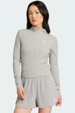 adidas Chamarra Essentials Ribbed Medium Gris Gris - Mujer