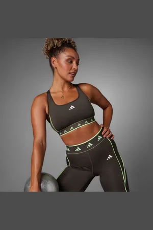 adidas Top Deportivo Training Powerreact Hyperglam Color Pop Soporte Medio Shadow Olive - Mujer
