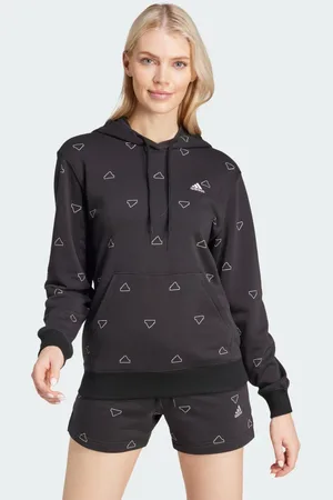 adidas Sudadera Con Gorro Essentials Monogram Regular Tela French Terry Estampada Negro - Mujer