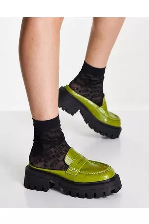 ASOS DESIGN Moment chunky loafer flat mules in green croc