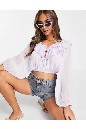 Miss Selfridge Mujer De fiesta - Chiffon frill scoop neck blouse in lilac