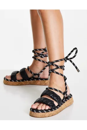 Missguided Rope tie up quilted flat sandals in