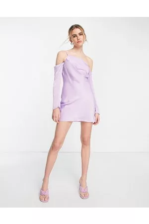 ASOS Mujer Asimétricos - Asymmetric satin mini dress with cold shoulder in mauve