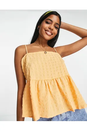 Pieces® Textured peplum cami top in peach