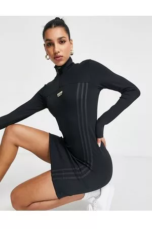 adidas RYV fitted logo quarter zip dress in