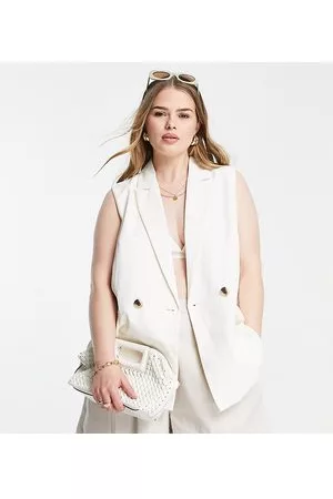 Pieces Plus Mujer Sacos - Pieces Curve sleeveless blazer co-ord in cream