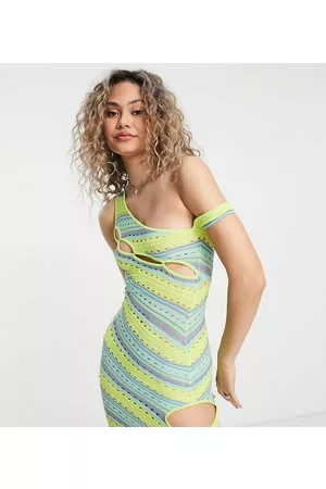 AsYou Mujer Strapless y off shoulder - Cut out knitted off shoulder mini dress in stripe