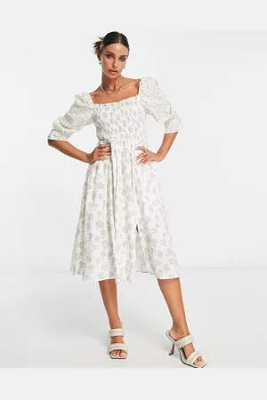 French Connection Square neck midi tea dress in tonal floral