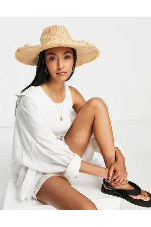My Accessories London adjustable straw fedora with wide brim with frayed edge