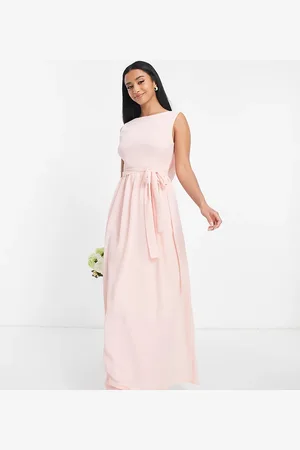 TFNC Bridesmaid chiffon maxi dress with deep cowl back in whisper