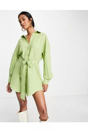 Lola May Mujer Camiseros - Shirt dress with tie waist in lime