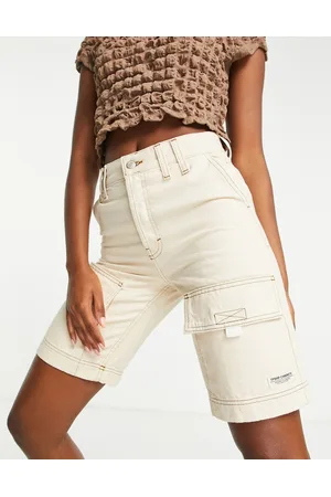 Topshop Cargo denim short in ecru