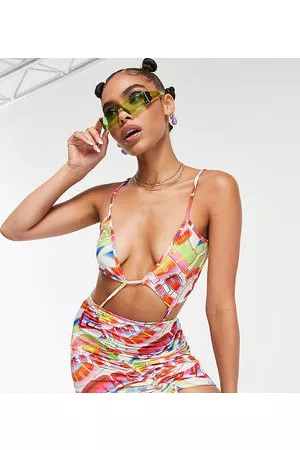 AsYou Mujer Estampados - Strap detail cut out bikini mini dress in graffiti print