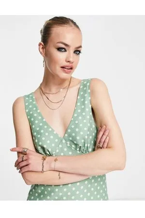 ASOS Linen v neck mini slip dress in sage spot