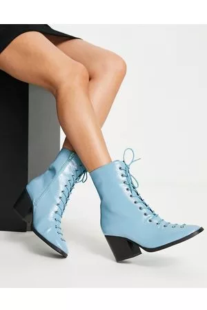 Glamorous Patent lace up heel boots in pale