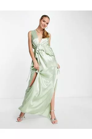 Topshop Mujer Vestidos de noche - Bridesmaid ruffle peplum maxi dress in sage - LGREEN